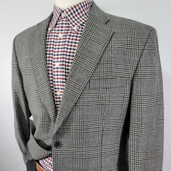 Haggar‎ Men's Sport Coat Blazer Two Button Gray Plaid Lambs Wool Size 42L